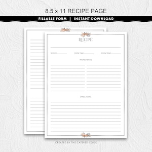 Ausfüllbare 8,5 x 11 Rezeptseite mit einem Hauch von Herbstrand