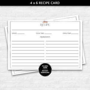 Carte de recette 4 x 6 avec une touche d'automne, carte de recette à remplir, carte de recette imprimable, carte de recette à téléchargement immédiat