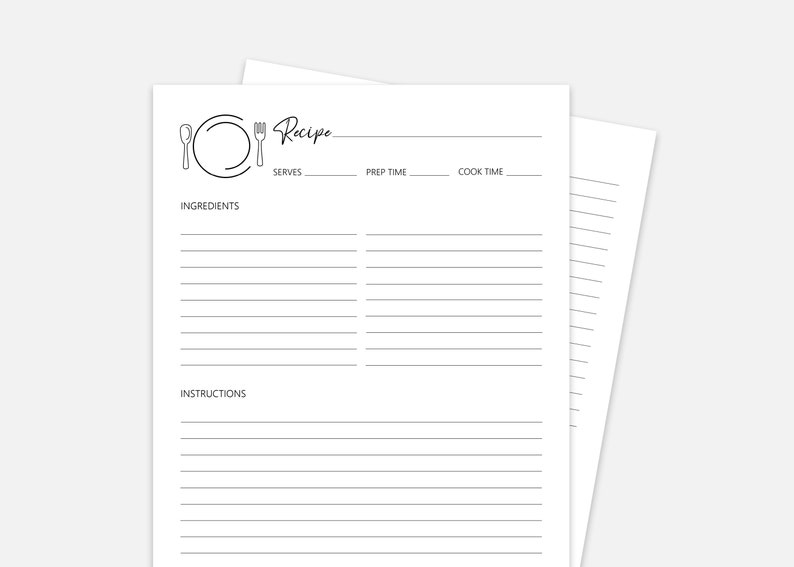 Printable 8.5 X 11 Recipe Page With Plate Design Fillable - Etsy