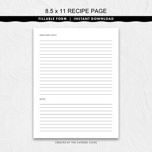Ausfüllbare 8,5 x 11 Rezeptseite mit einem stilvollen Titel, druckbarer Sofortdownload Bild 3