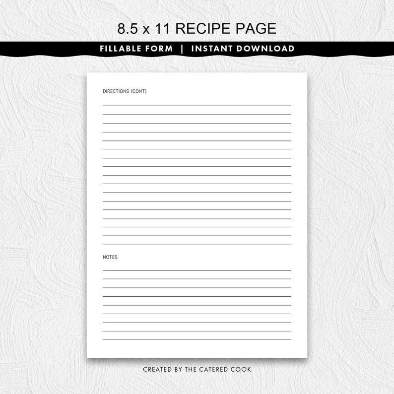 Ausfüllbare 8,5 x 11 Rezeptseite mit einem stilvollen Titel, druckbarer Sofortdownload Bild 3