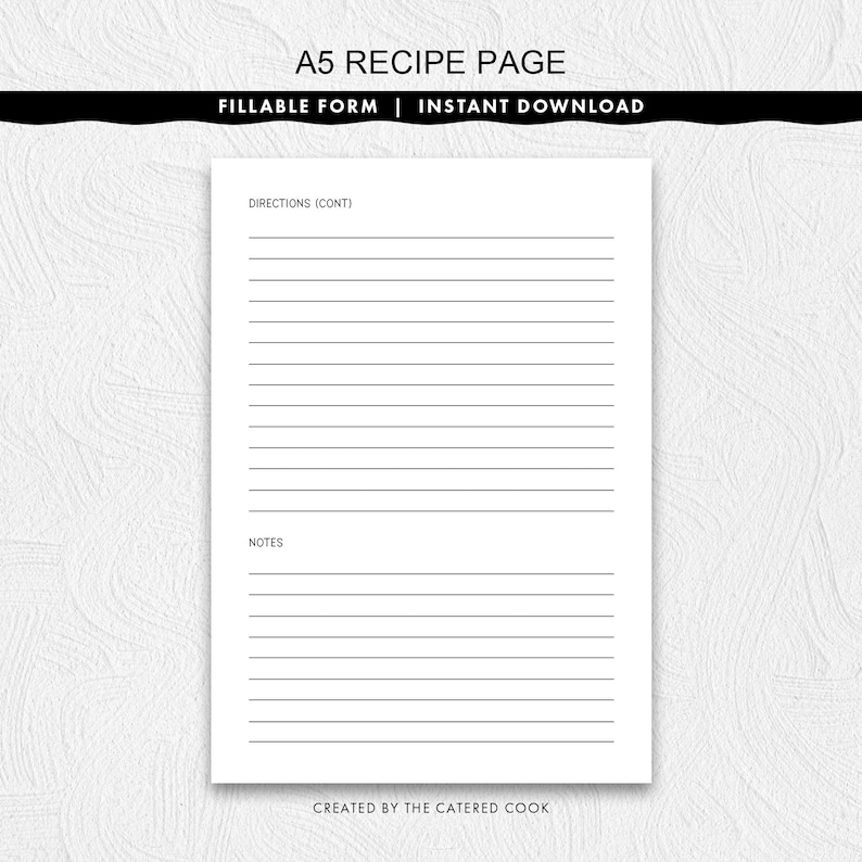 Fillable A5 Recipe Page a Stylish Title, Printable Instant Download - Etsy