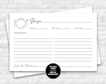 Printable 4 X 6 Recipe Card With Teacup Kittens, Fillable Recipe Card ...
