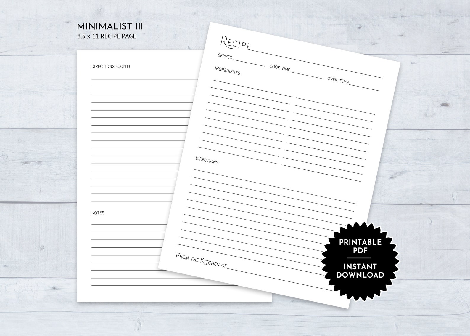 Printable 8.5 X 11 Recipe Page With Minimalist Design - Etsy