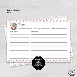 Printable 4 x 6 Recipe Card With Teacup Kittens, Fillable Recipe Card, Blank Recipe Card, Gift for Her, Instant Download 4 x 6 Recipe Card