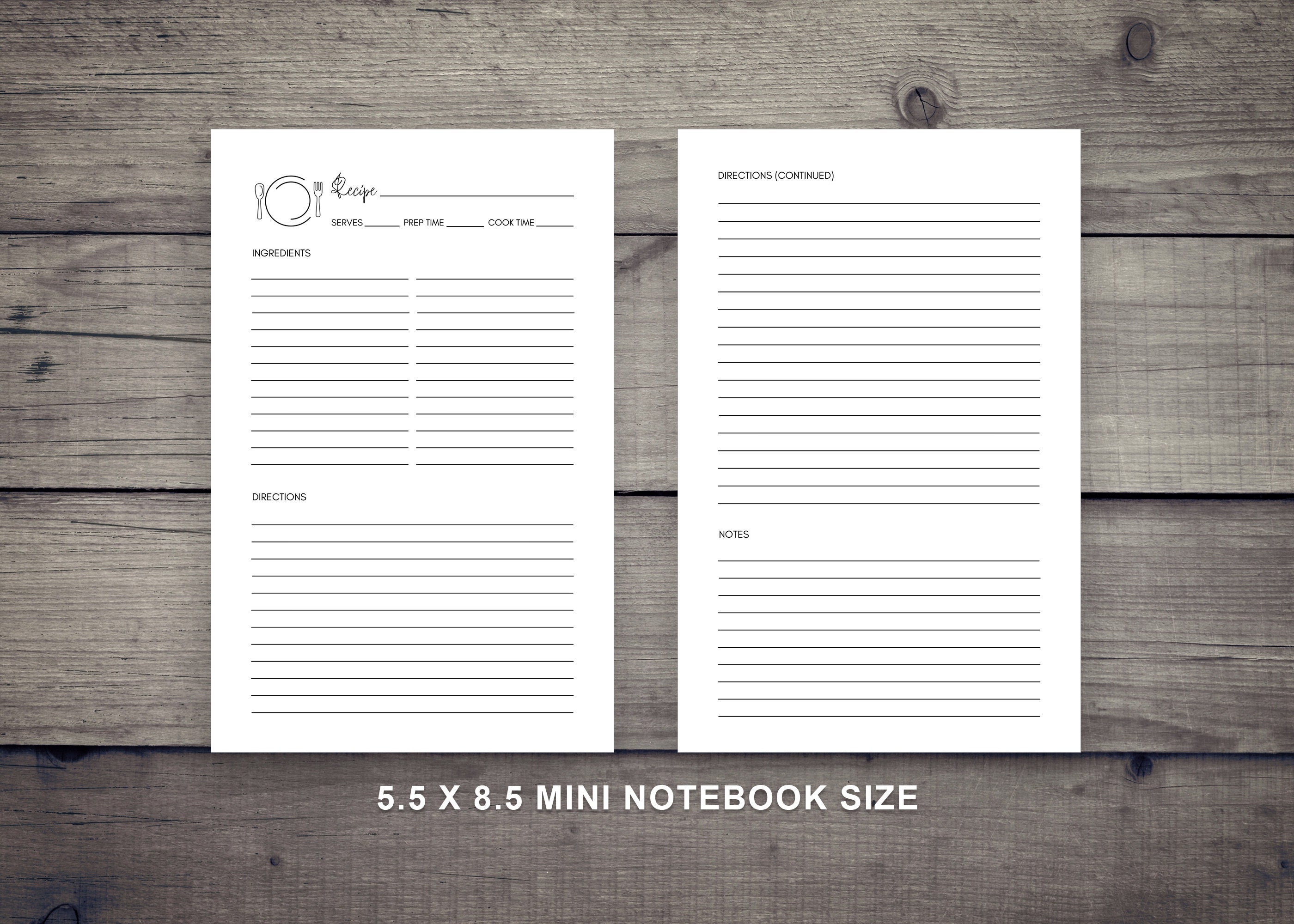 Fillable Printable A5 Blank Recipe Page Half Size Double Etsy