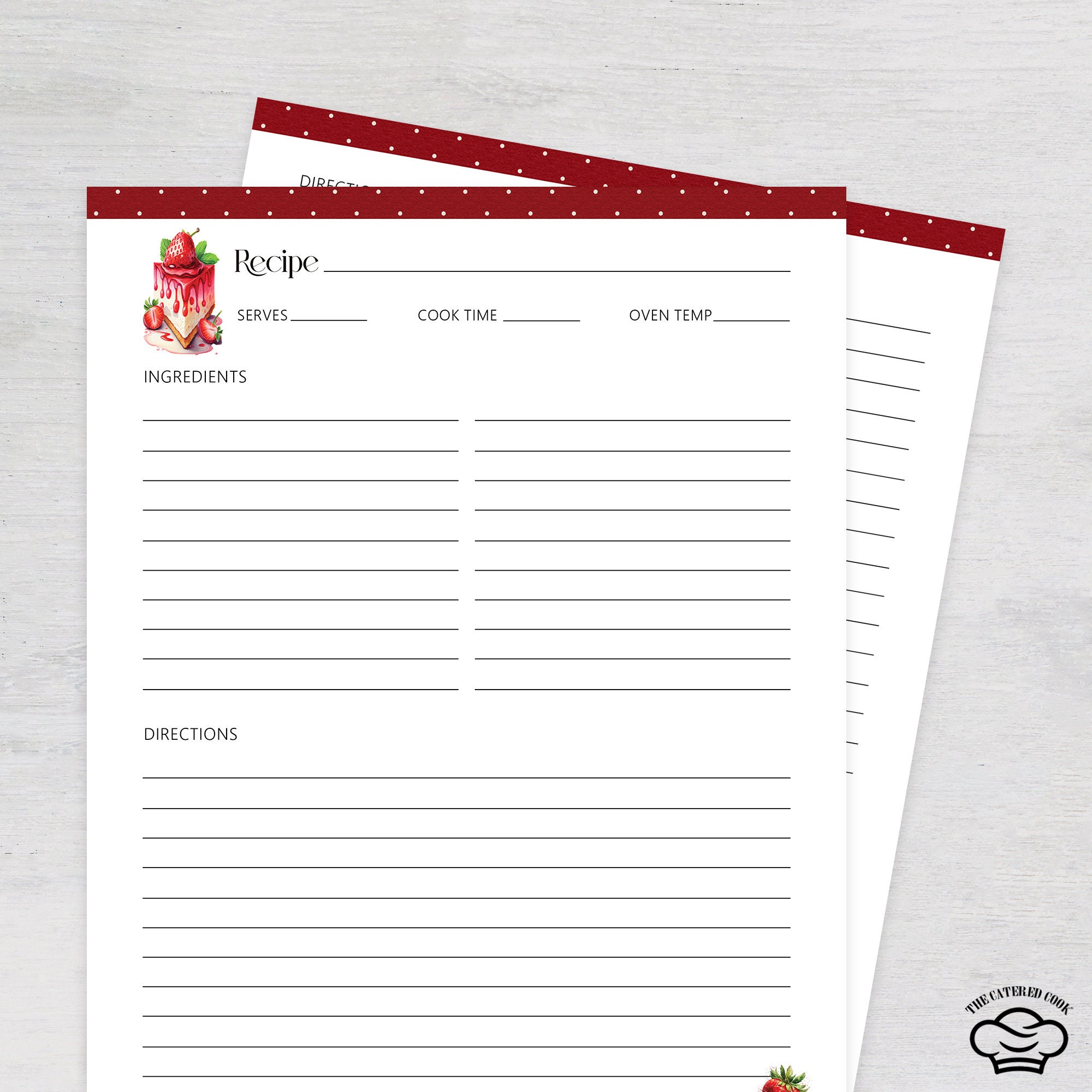 Printable 8.5 X 11 Recipe Page With Strawberry Cheesecake, Fillable 8.5 ...