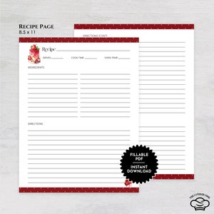 Printable 8.5 x 11 Recipe Page With Strawberry Cheesecake, Fillable 8.5 x 11 Recipe Page, Blank Recipe Page, Instant Download Recipe Page