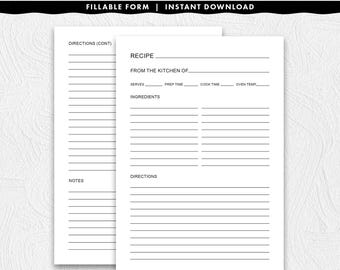 Fillable A5 Recipe Page With a Minimal Design, Printable Instant Download