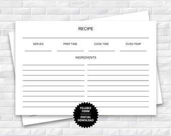 Printable 4 X 6 Recipe Card With Minimalist Design, Fillable Recipe ...