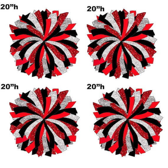 Cheerleading Pom Poms Cheer Red Black Silver Yard Cards UV High