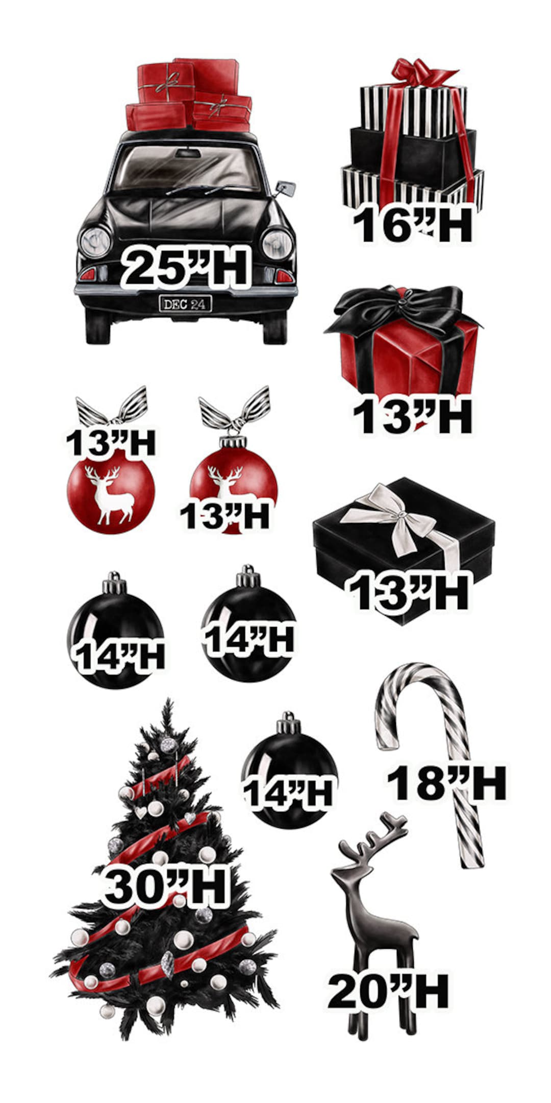 Stylish Black Red Christmas Yard Card Set UV High Resolution Etsy
