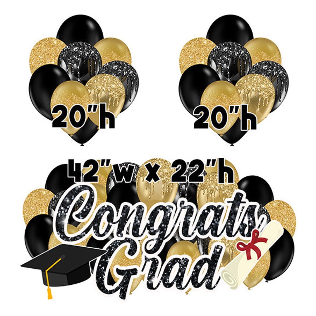 Black and Gold GRADUATION Balloon Bouquets Yard Cards - UV High ...
