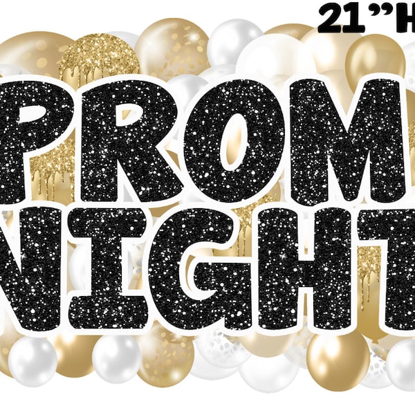 Prom Night ez Set |Balloon Skirt Yard Card Set | white and gold - UV High resolution Coroplast printing. QUARTER SHEET