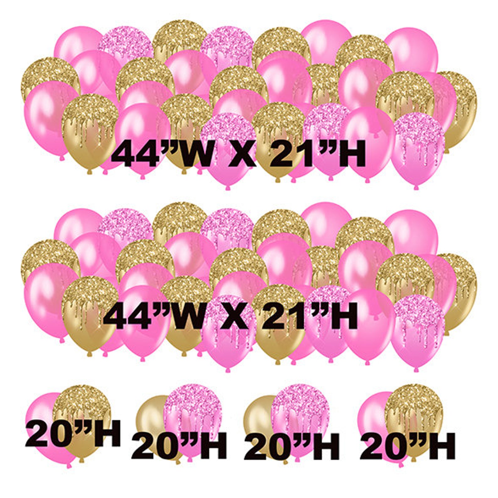 Pink Gold Glitter Birthday Balloon Bouquets Fillers Yard Cards | Etsy