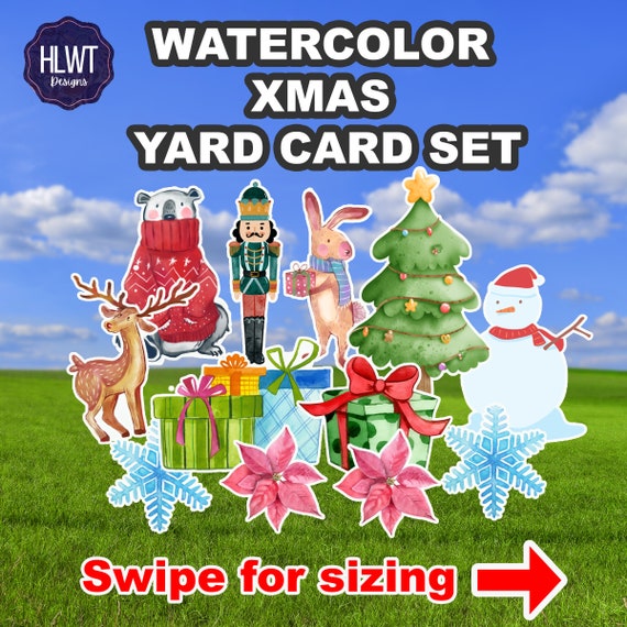 Watercolor Vintage Christmas Yard Card Set UV High Resolution Etsy