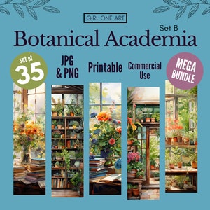 Botanical Academia Printable Bookmarks Bundle Watercolor PNG JPG Digital Instant Download Commercial Use Junk Journal Sublimation Designs