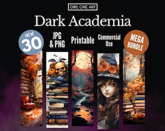 Dark Academia Printable Bookmark Bundle Digital Download PNG JPG Commercial Use Print Cut Sublimation Fantasy Spooky Halloween Junk Journal