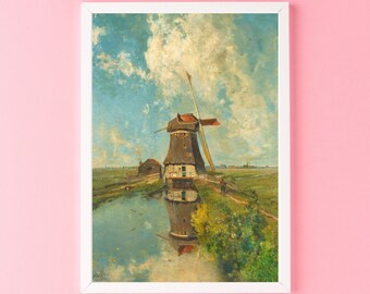 Windmill in the Countryside Painting Detail from 1889 Downloadable Digital Art Print Mid Century Modern Dorm Art