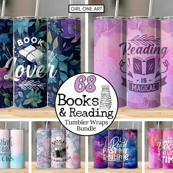 Reading Tumbler Wraps Bundle 20oz Skinny Straight Book Girl Library Gifts Sublimation Book Lover Digital Download Just One More Chapter PNG