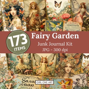 Kit de journal indésirable Jardin féerique Téléchargement instantané numérique Scrapbooking papier Feuilles de collage fantaisie féerique vintage Ephemera JPG champignon imprimable