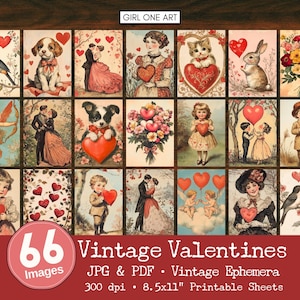 vintage Saint-Valentin éphémères Bundle romantique Junk Journal imprimable amour victorien Floral ATC carte postale coeur papier carte de Saint-Valentin rétro
