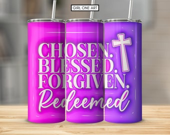 3D Inflated Faith Affirmation Tumbler Wrap PNG Christian Chosen Puff 20oz Skinny Straight Bible Quote Tumbler Sublimation Digital Download