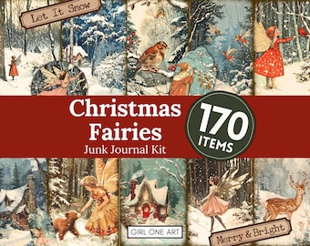Christmas Fairies Junk Journal Kit: Winter Woodland Ephemera (digitale download, pdf- en jpg-bestanden)