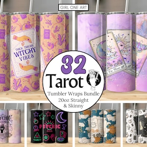 Tarot Karten Tumbler Wrap Bundle 20 Unzen Skinny Gerade Tumbler Sublimation Design Celestial Digitaler Download PNG Witchy Vibes Wicca Magic Geschenk