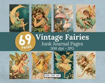 Vintage Fairies Junk Journal Pages Instant Download Digital Fairy Scrapbook Paper Faerie Fantasy Collage Sheets Printable Backgrounds JPG