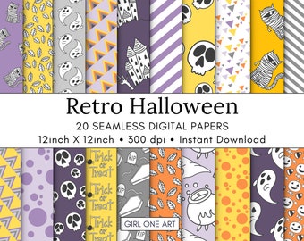 20 Retro Halloween Digital Papers Seamless Commercial Use Instant Download Scrapbook Paper Bundle Halloween Backgrounds Halloween Patterns