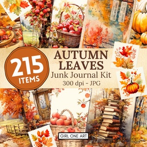 Herfstbladeren ongewenste dagboek Kit digitale scrapbook papier downloaden gezellige herfst collage vellen Vintage kortstondige afdrukbare papier achtergronden JPG