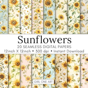Sunflowers Printable Paper Seamless Shabby Chic Rustic Graphics Boho Nursery Digital Cottagecore Planner Papers Antique Flower Junk Journal