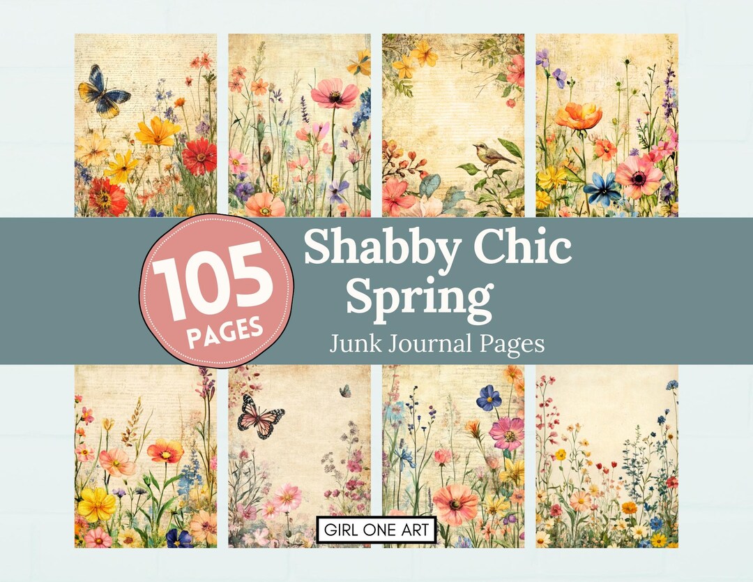 Shabby Chic Spring Junk Journal Pages: Floral Fairy Tale Collage Paper ...