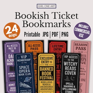 Bookish Ticket Druckbare Lesezeichen Bundle Digital Herunterladbare Admit One DIY Buch Marker Bibliothek Lese Journal Buch Liebhaber Leser Geschenk