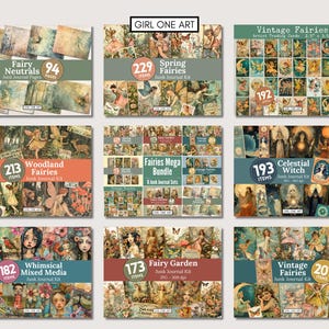 Puede incluir: Nueve kits de collage digital con hadas, criaturas del bosque y dise&ntilde;os caprichosos. Cada kit incluye una variedad de im&aacute;genes para usar en diarios de chatarra, scrapbooking y otros proyectos creativos.