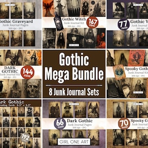Gothic Junk Journal Kit bundel digitaal plakboek Spooky collage vellen vintage Ephemera ATC horror gotische heks achtergronden JPG