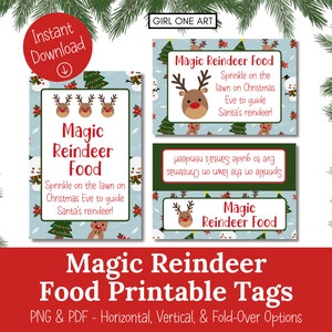 Magic Reindeer Food Treat Bag Topper Tag stampabili Download digitale PNG e PDF Uso commerciale Bomboniere natalizie Etichetta alimentare per renne
