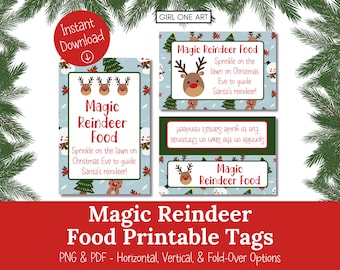 Magic Reindeer Food Treat Bag Topper Printable Tags Digital Download PNG & PDF Commercial Use Christmas Classroom Favors Reindeer Food Label