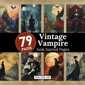 Vintage Vampire Junk Journal Pages Digital JPG Gothic Dracula Paper Haunting Halloween Backgrounds Victorian Grimoire Dark Fantasy Goth