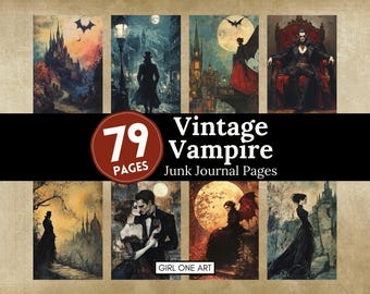 Vintage Vampire Junk Journal Pages: Gothic Dracula Dark Fantasy Paper (Digital)