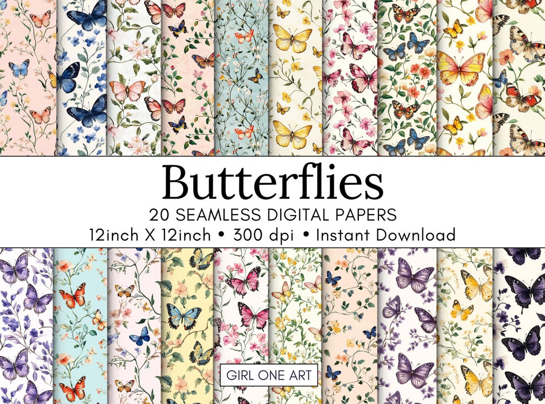 Butterflies Printable Paper Seamless Shabby Chic Pastel Floral Medley ...