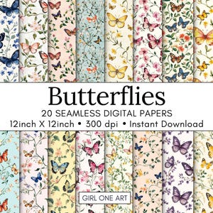 Borboletas Papel Imprimível Sem Costura Shabby Chic Pastel Floral Medley Flor Selvagem Aquarela Borboleta Romântico Flores Silvestres Papéis Digitais