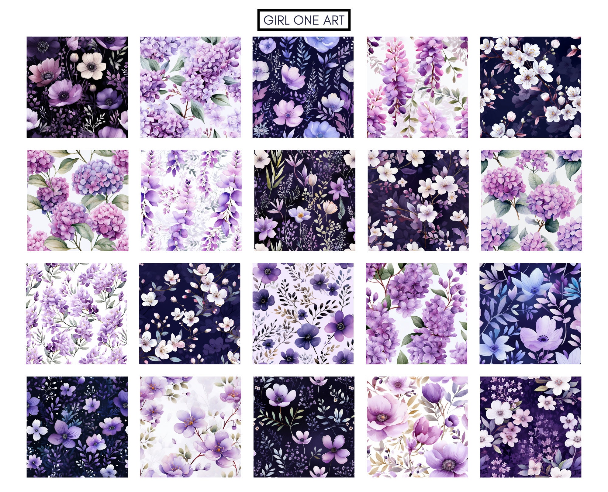 Watercolor Floral Seamless Paper Bundle Shabby Chic Digital Patterns ...