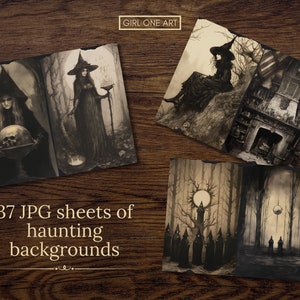 Gothic Witch Junk Journal Kit Instant Download Digital Scrapbook Paper Gothic Collage Sheets Vintage Ephemera Horror Gothic Backgrounds JPG image 3