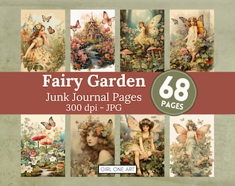 Fairy Garden Junk Journal Pages Instant Download Digital Scrapbook Paper Faerie Fantasy Collage Sheets Printable Backgrounds JPG Butterflies