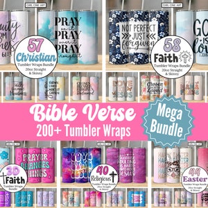 Puede incluir: Una colección de 18 envolturas para vasos de 20 oz con versículos bíblicos y temas cristianos. Las envolturas están disponibles en una variedad de colores y diseños, incluyendo rosa, azul y morado. Cada envoltura presenta un versículo o diseño diferente. Las envolturas son perfectas para agregar un toque personal a tus vasos.