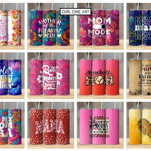 Mom Tumbler Wrap Bundle 20oz Skinny Straight Mother's Day Tumbler Sublimation Mama Design Digital Download Mom Life PNG Boho Floral Glitter image 5