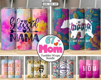 Paquete de envoltura de vaso de mamá 20 oz flaco recto día de la madre sublimación mamá diseño digital descargar mamá vida PNG Boho Floral Glitter