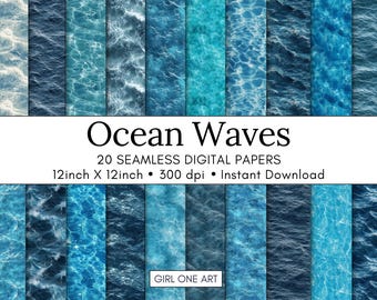 Naadloos papier oceaangolven: turquoise zee-achtergronden (digitale download)